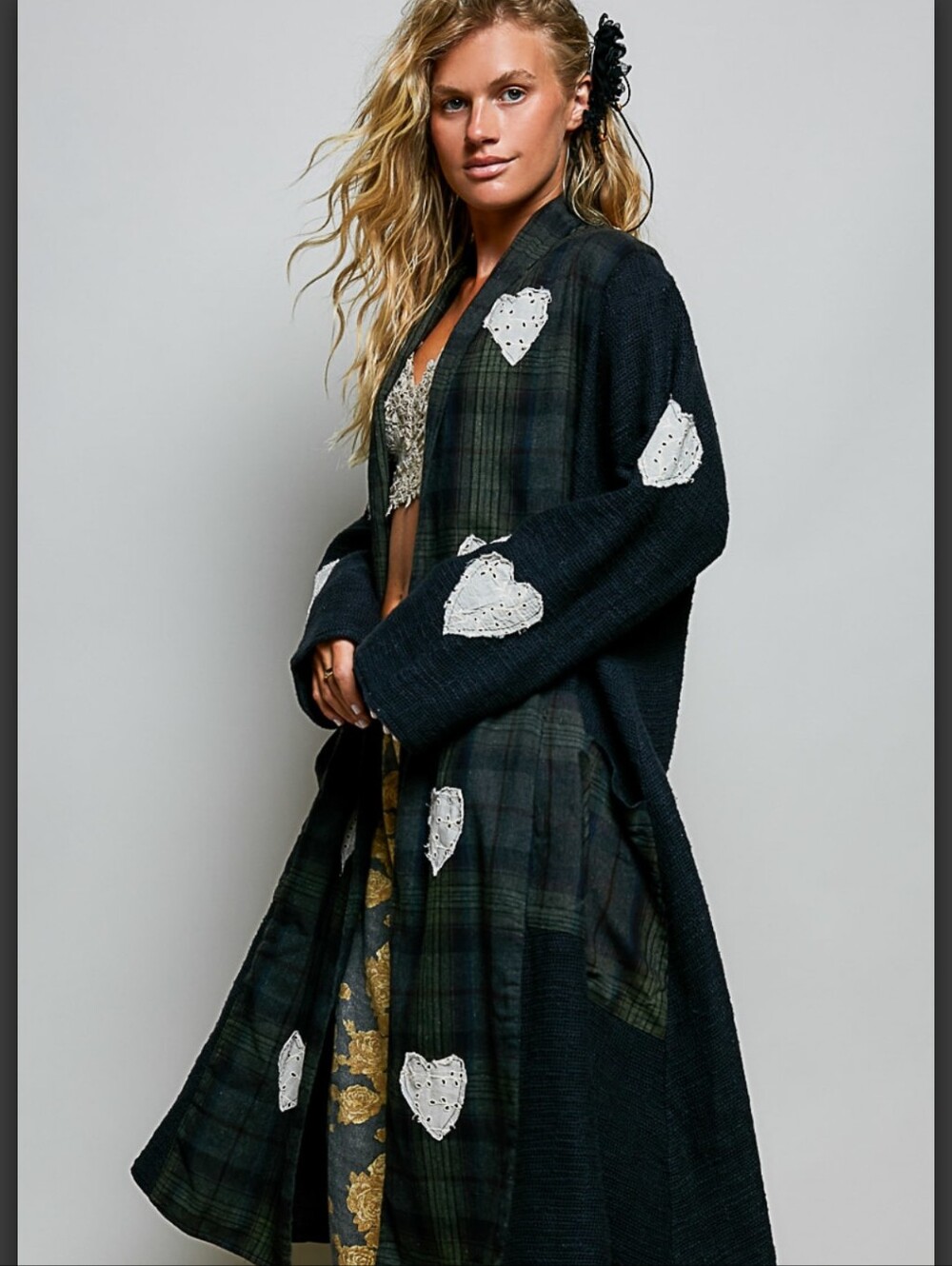 #1908 POL Heart & Soul Plaid Patchwork Duster – Midnight Forest - Picture 3 of 8